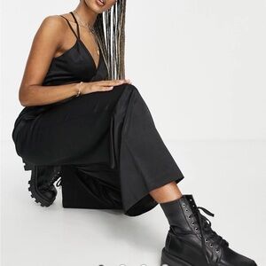Topshop Black Satin Wide-Leg Jumpsuit
